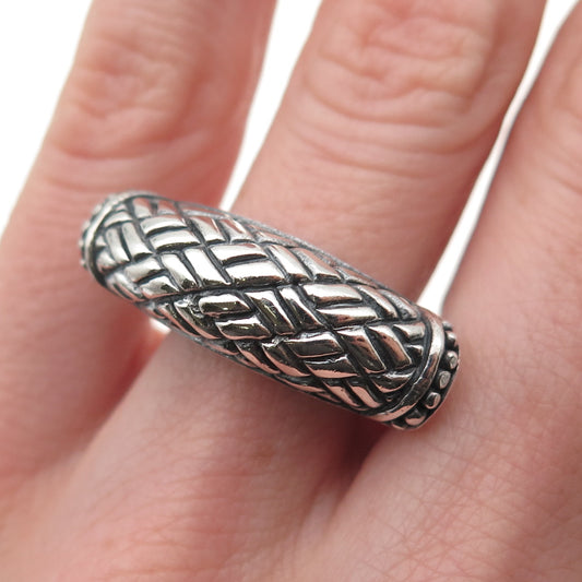 925 Sterling Silver Vintage Modernist Dome Bar Oxidized Ring Size 6