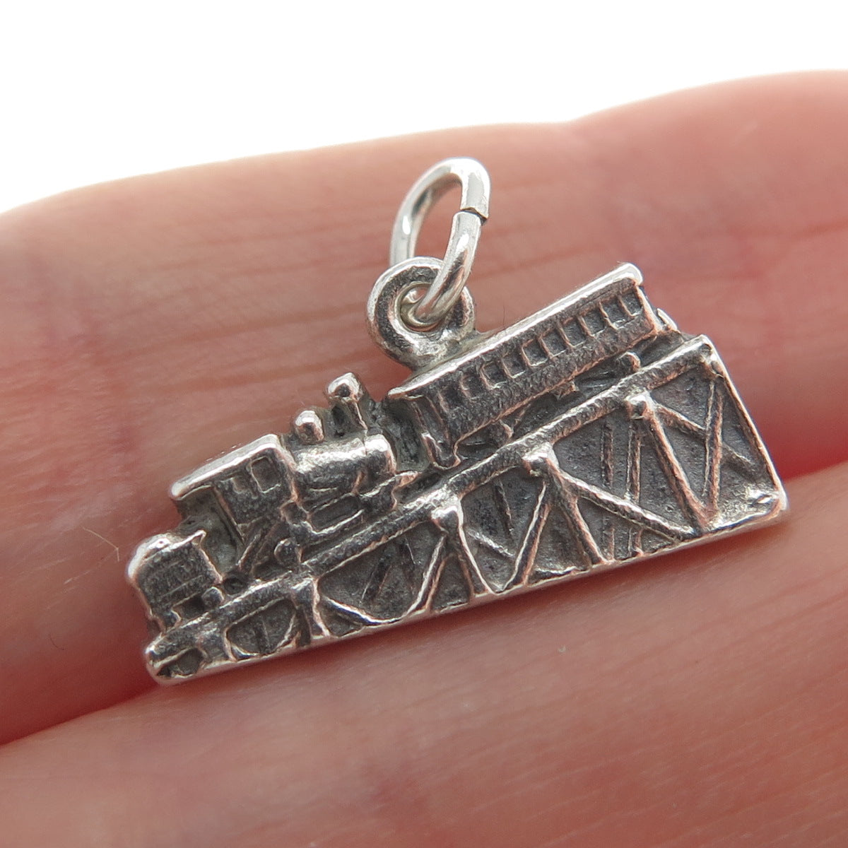 925 Sterling Silver Vintage Steam Train Travel Track Minimalist Charm Pendant