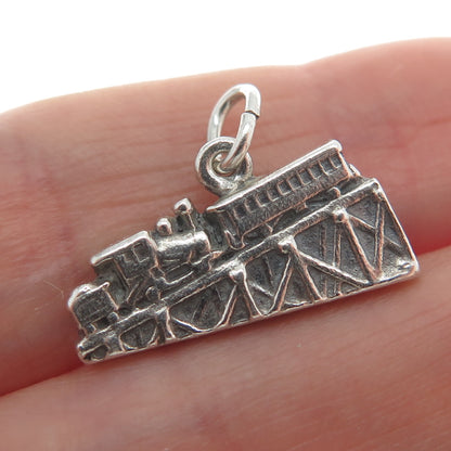 925 Sterling Silver Vintage Steam Train Travel Track Minimalist Charm Pendant