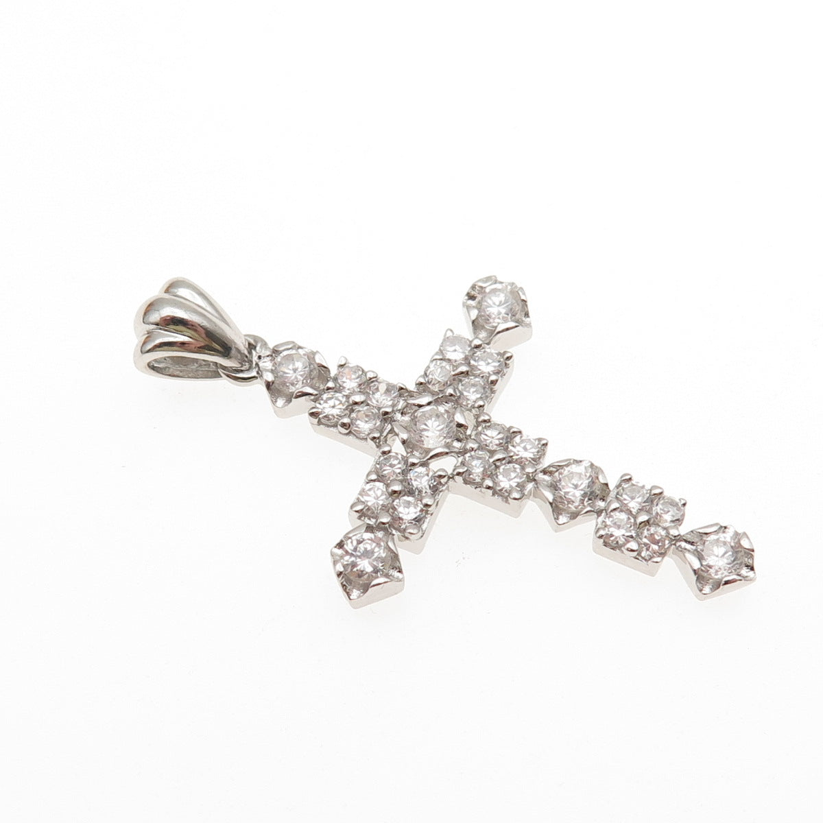 925 Sterling Silver Round-Cut C Z Cross Charm Pendant