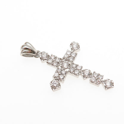 925 Sterling Silver Round-Cut C Z Cross Charm Pendant