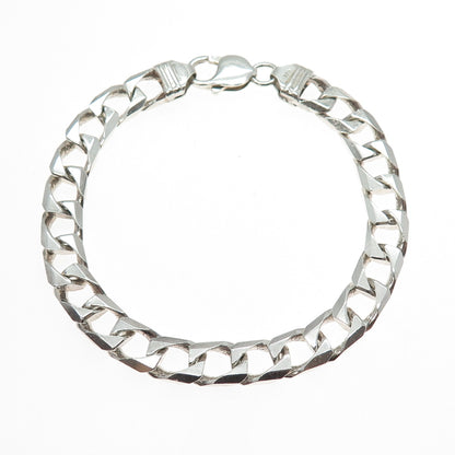 925 Sterling Silver Vintage Italy Square Curb Link Bracelet 8.25"