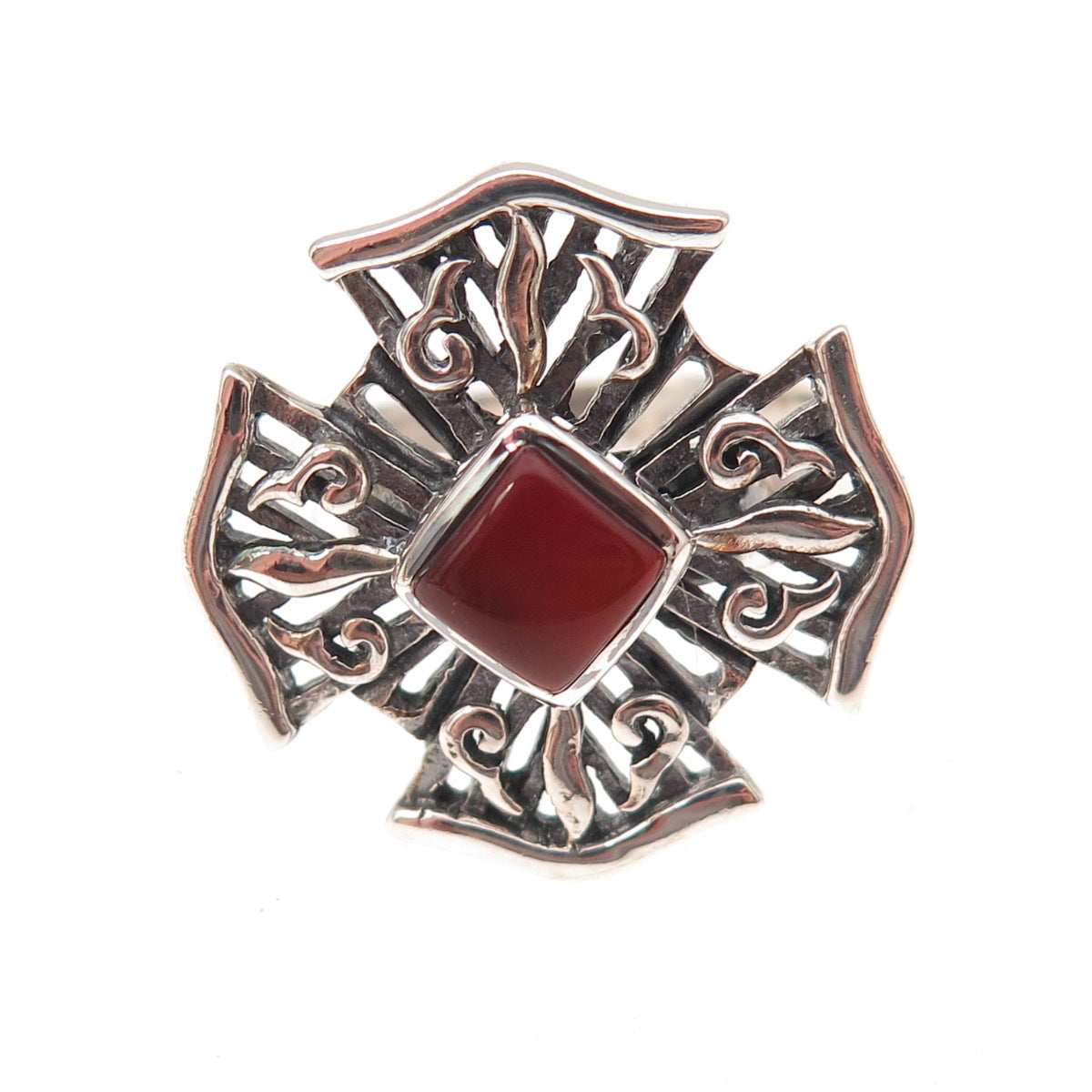 Doug Paulus 925 Sterling Silver Vintage Real Carnelian Cross Ring Size 8.25