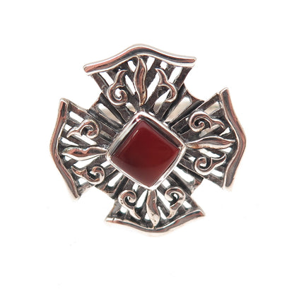 Doug Paulus 925 Sterling Silver Vintage Real Carnelian Cross Ring Size 8.25