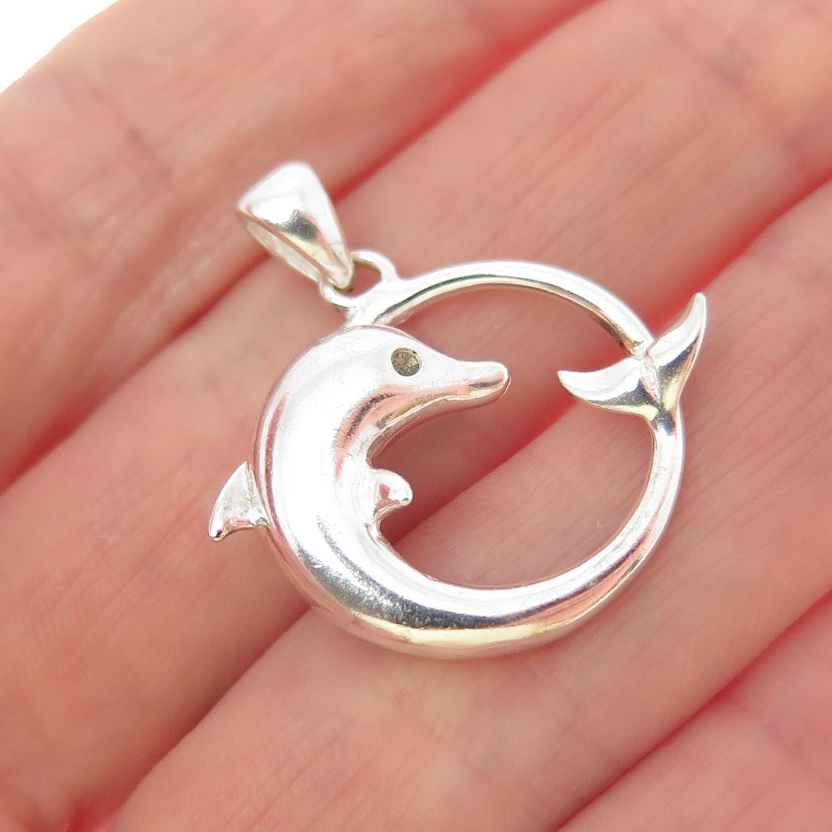 925 Sterling Silver Vintage Dolphin Charm Pendant