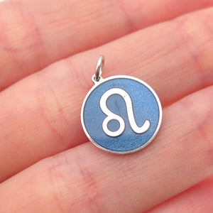 925 Sterling Silver Blue Enamel Leo Zodiac Sign Charm Pendant