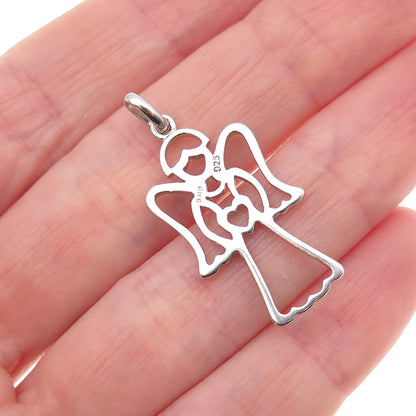 925 Sterling Silver Vintage BMD Heart Guardian Angel Charm Pendant