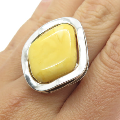 VALERIO V8 925 Sterling Silver Vintage Poland Scottish Amber Ring Size 9.25