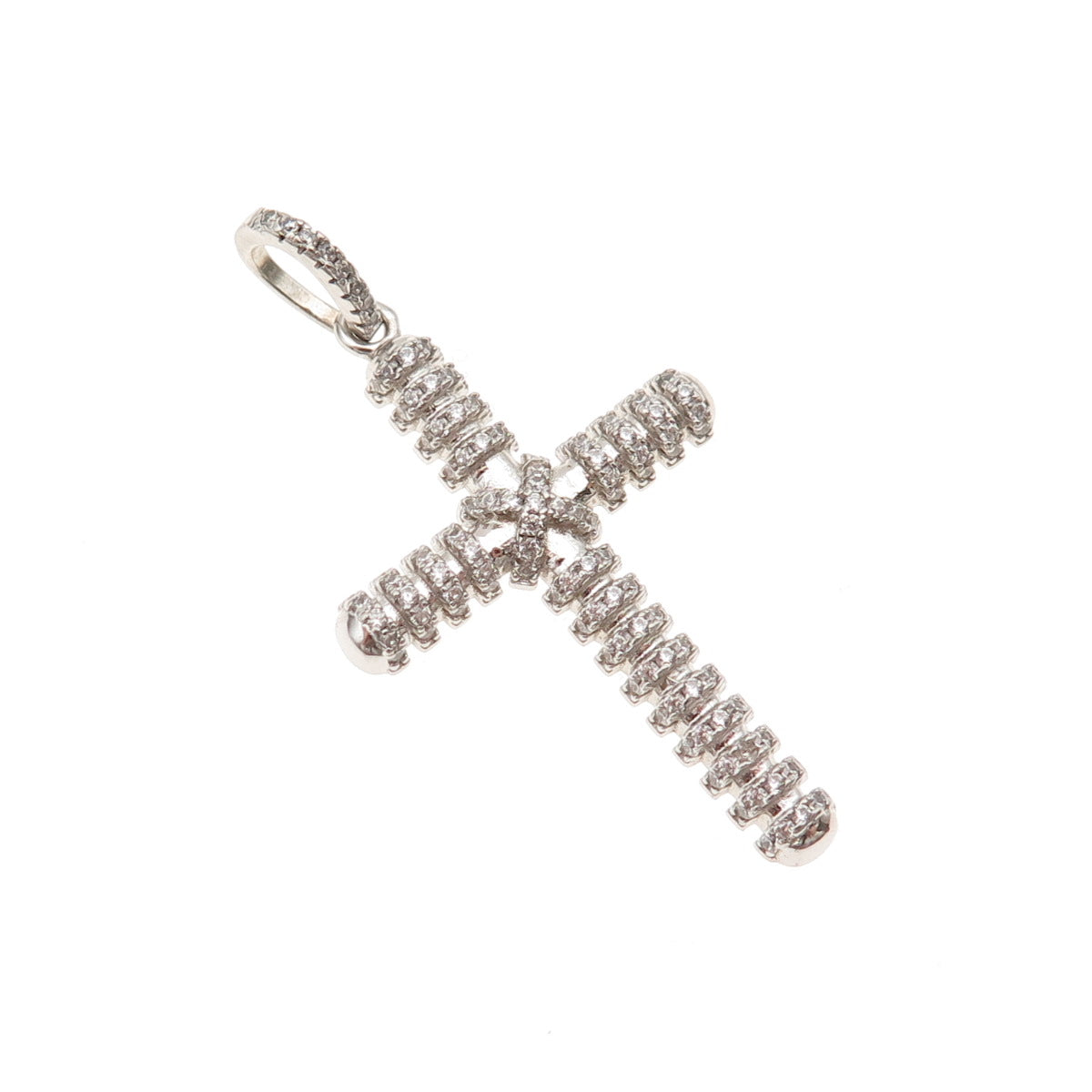 925 Sterling Silver Round-Cut C Z Cross Charm Pendant