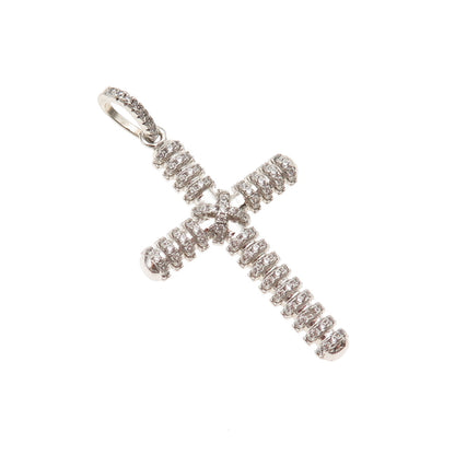 925 Sterling Silver Round-Cut C Z Cross Charm Pendant