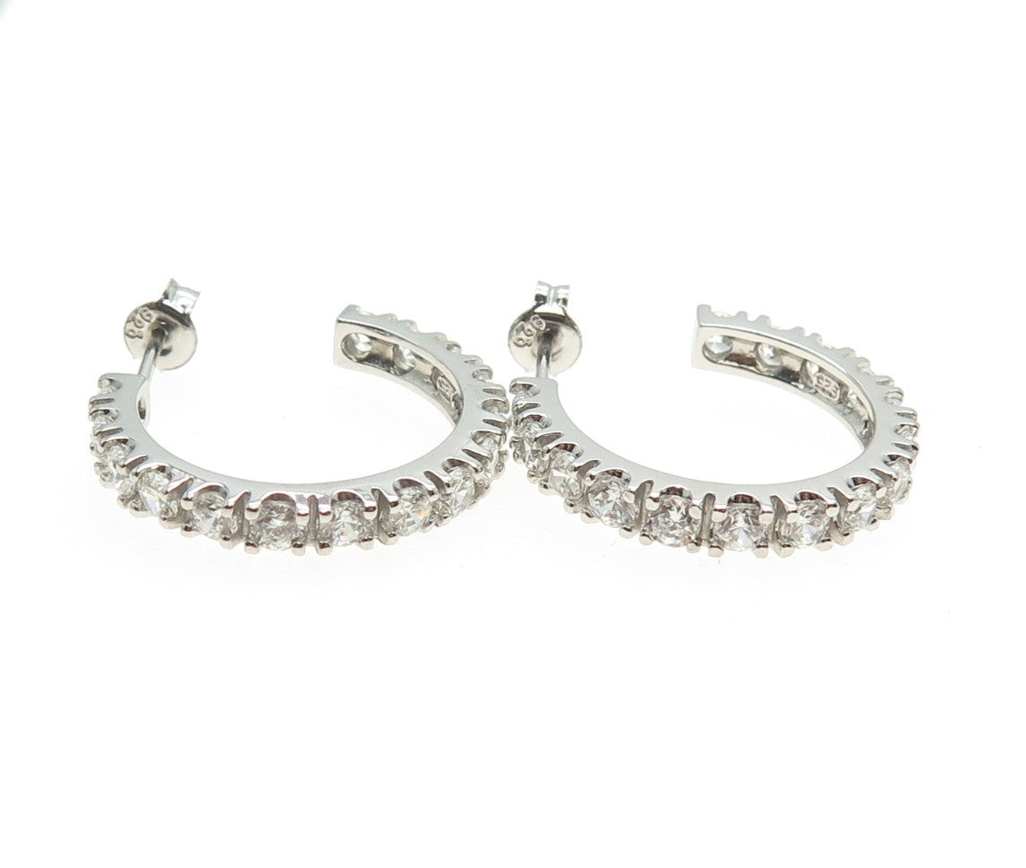 925 Sterling Silver Round-Cut C Z Hoop Earrings