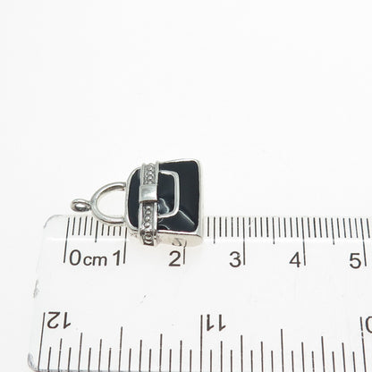 925 Sterling Silver Vintage Enamel Ladies Purse Charm Pendant