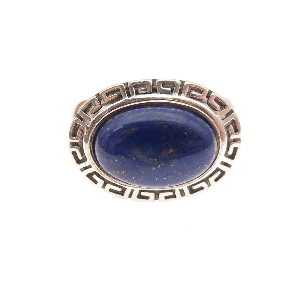 925 Sterling Silver Vintage Real Lapis Greek Key Oxidized Ring Size 6