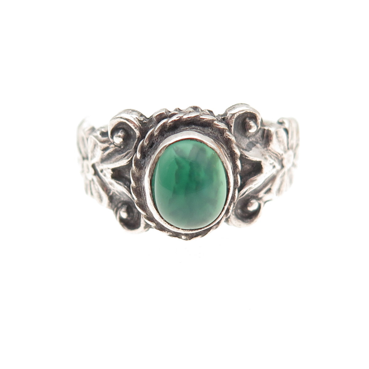 925 Sterling Silver Vintage Real Green Onyx Oxidized Ring Size 6.75