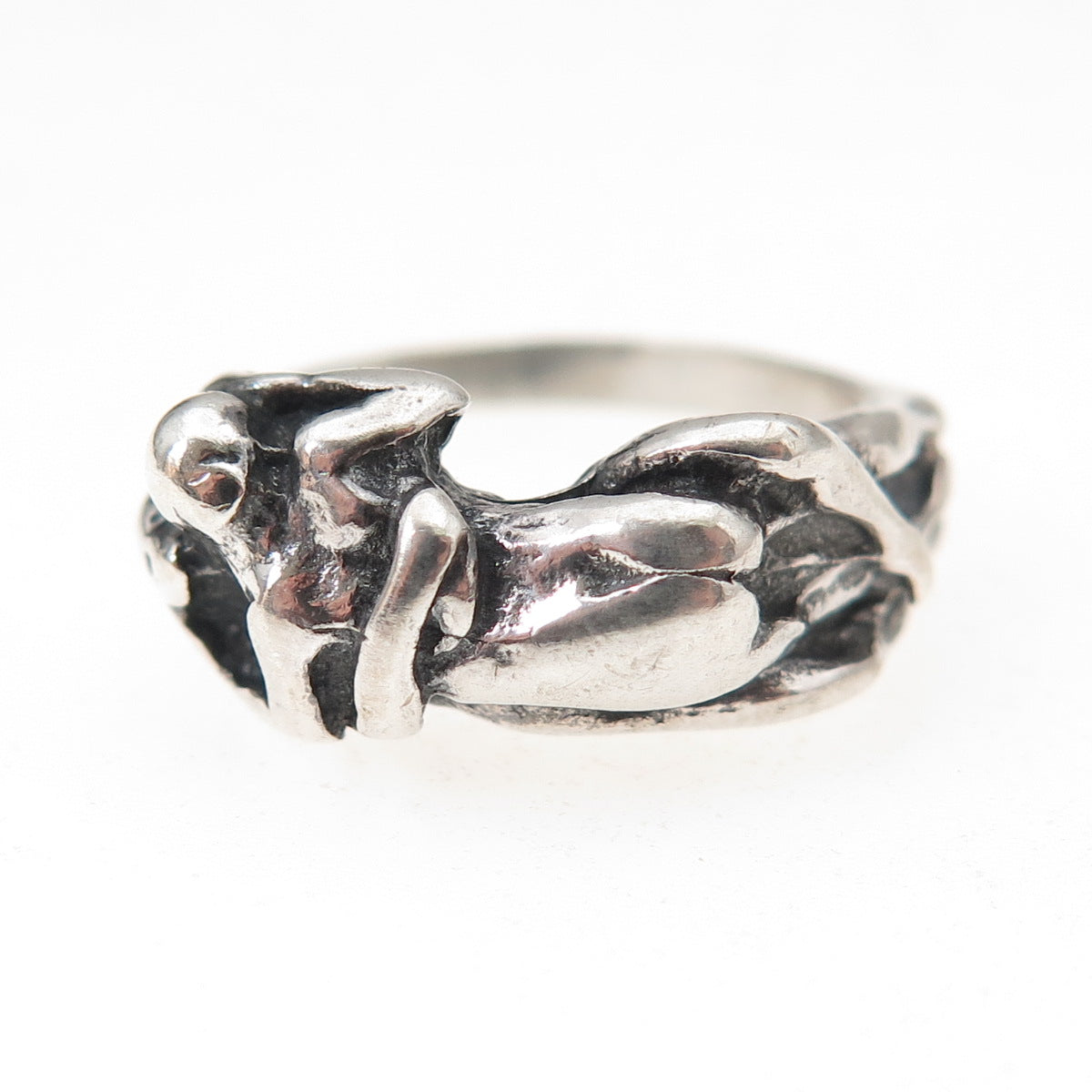925 Sterling Silver Vintage Erotic Scene Oxidized Ring Size 6