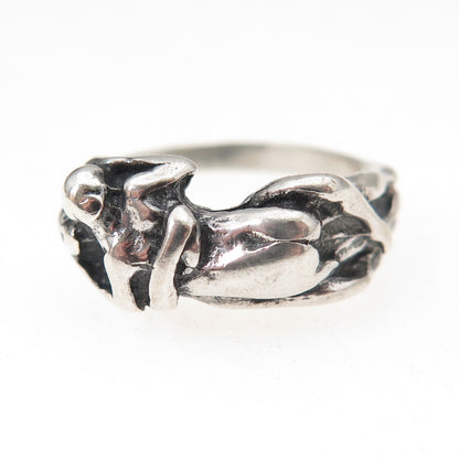 925 Sterling Silver Vintage Erotic Scene Oxidized Ring Size 6