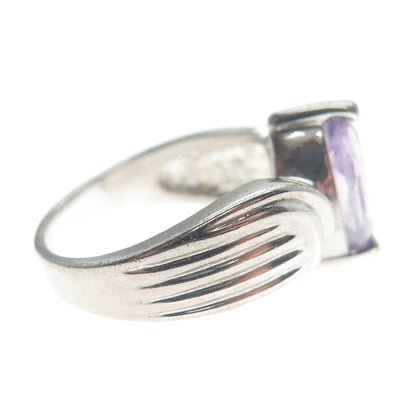 MONICA JAIN 925 Sterling Silver Vintage Real Marquise-Cut Amethyst Ring Size 6