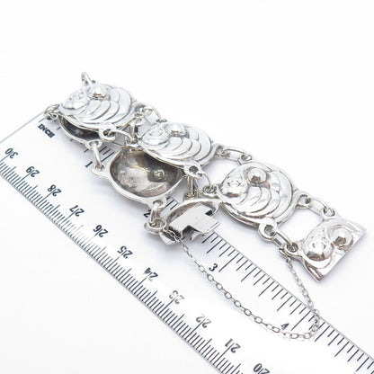 925 Sterling Silver Vintage Modernist Panel Link Bracelet 6.75"