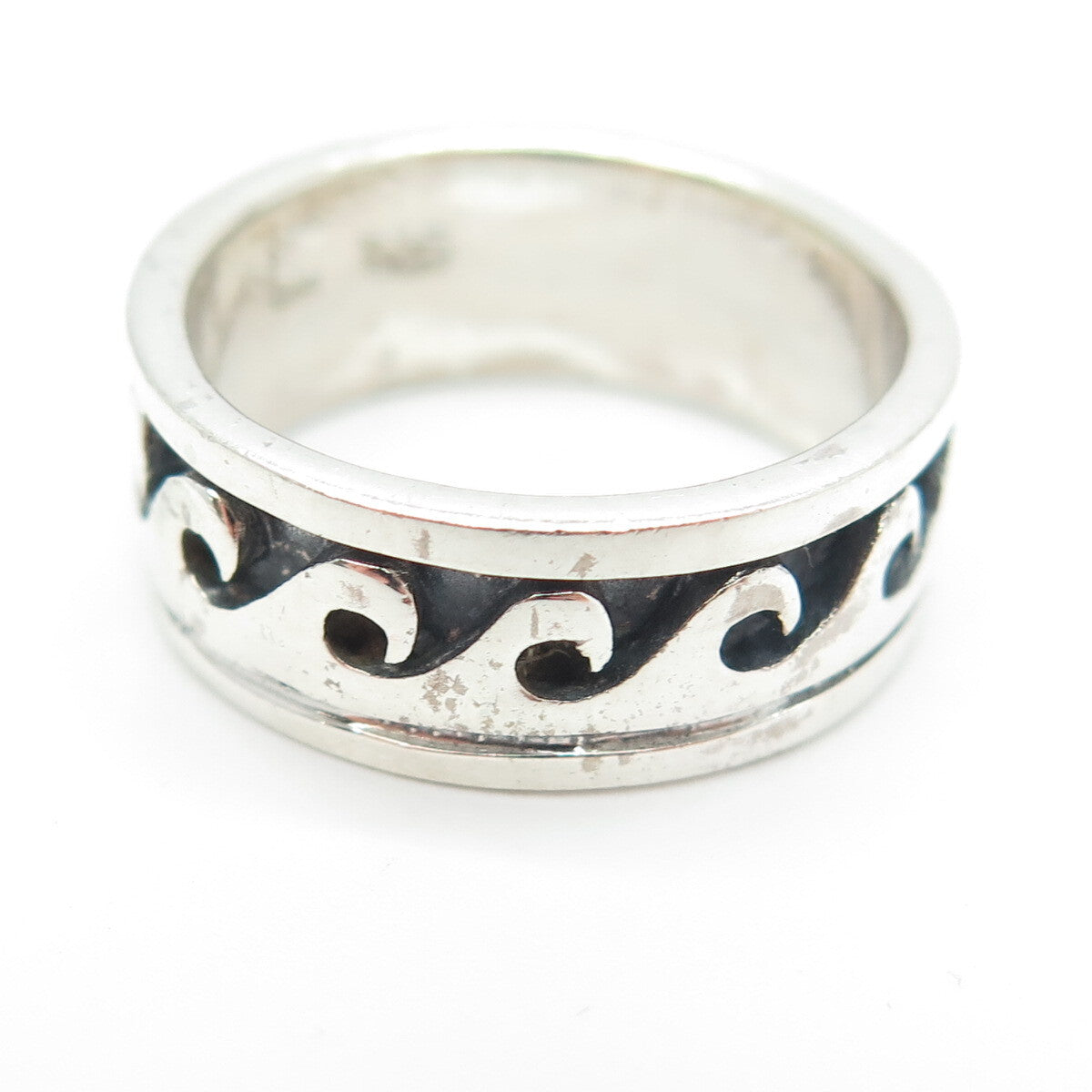925 Sterling Silver Vintage Water Pattern Band Ring Size 7.75