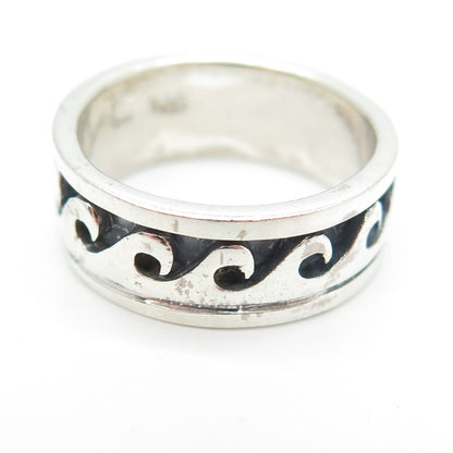 925 Sterling Silver Vintage Water Pattern Band Ring Size 7.75