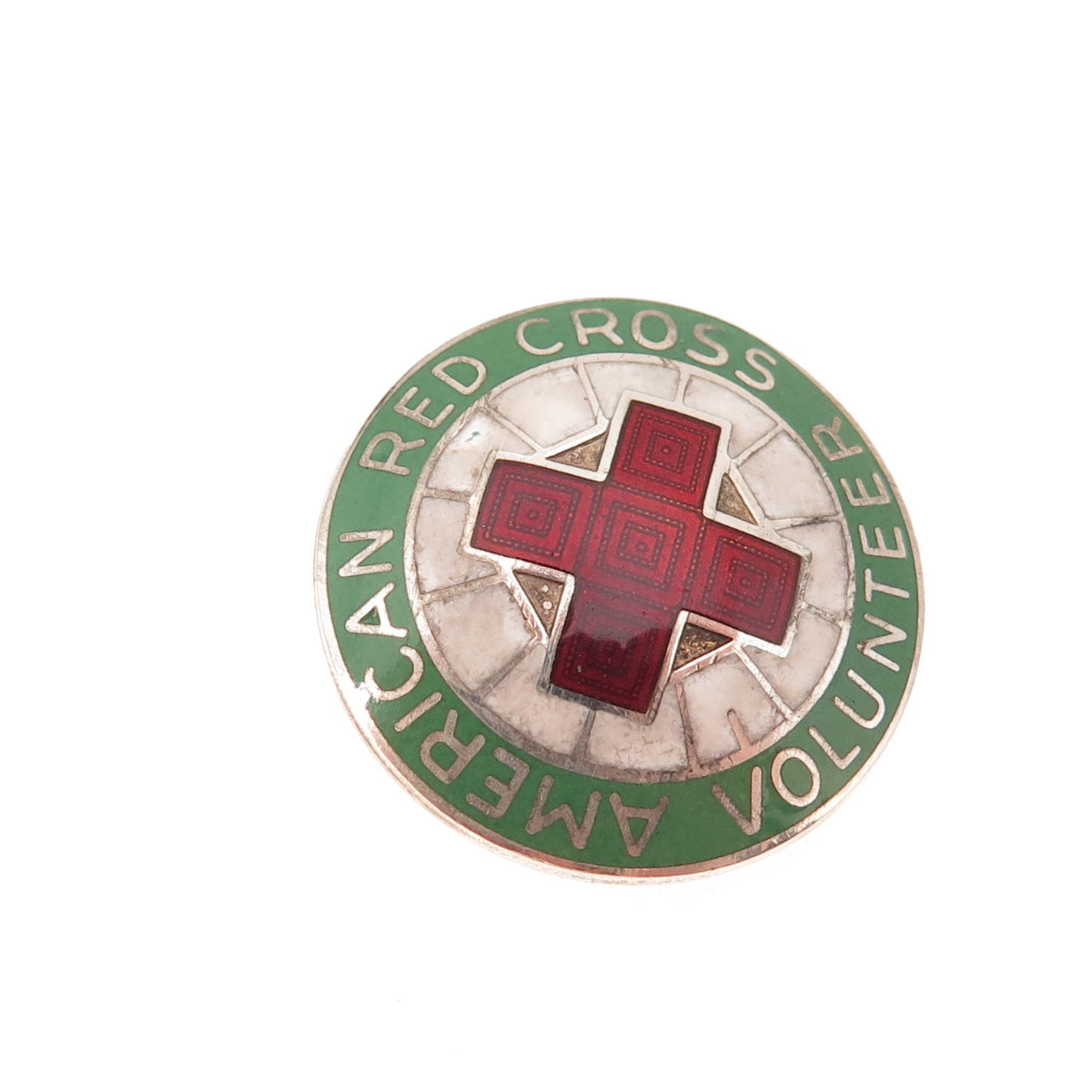 Art's Elegance 925 Sterling Antique WWII Enamel American Red Cross Volunteer Pin