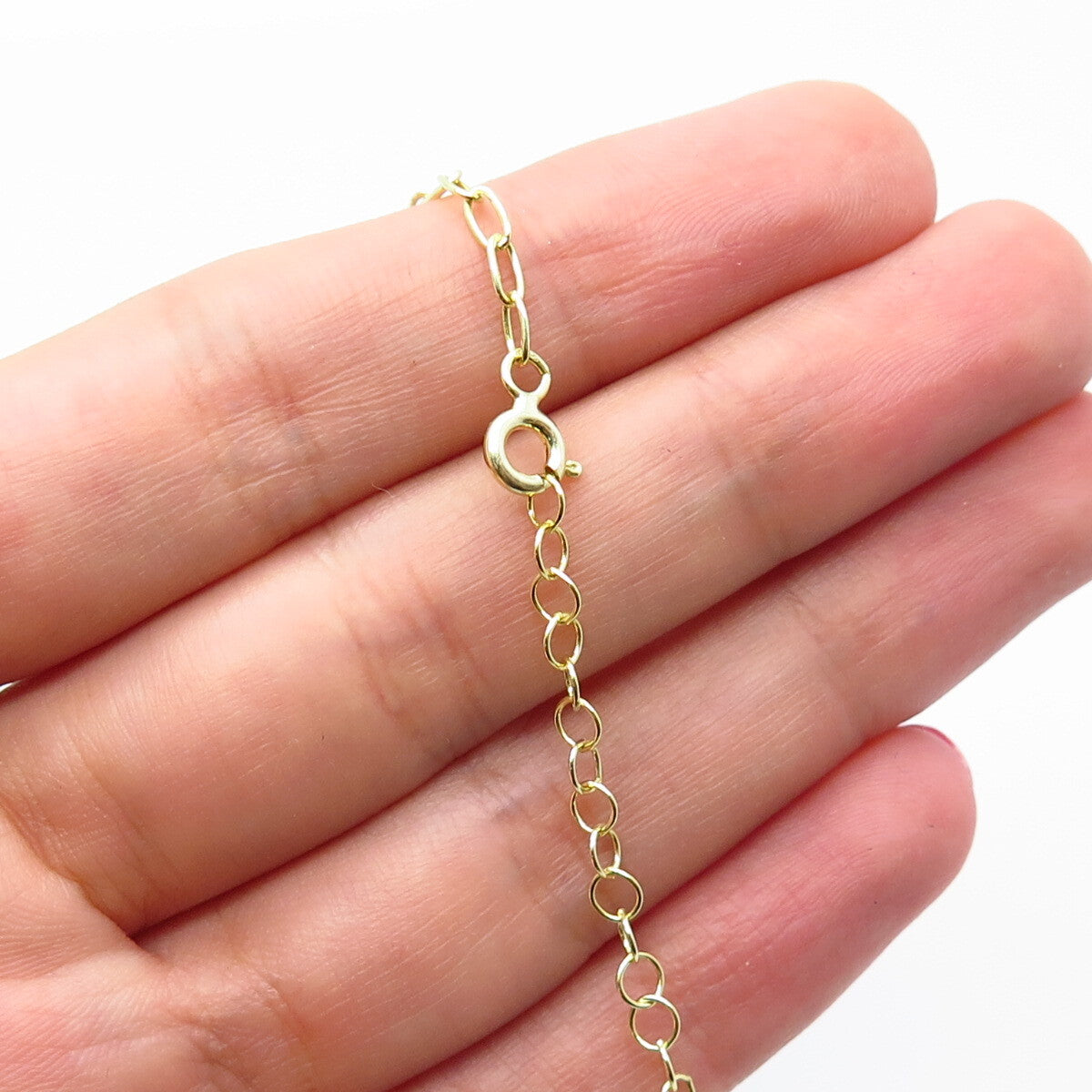 925 Sterling Silver Gold Plated C Z Hamsa Rolo Link Bracelet 7.75"