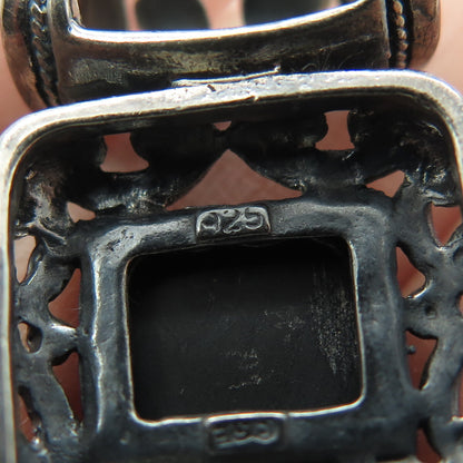 925 Sterling Silver Vintage Real Black Onyx Ornate Slide Oxidized Pendant