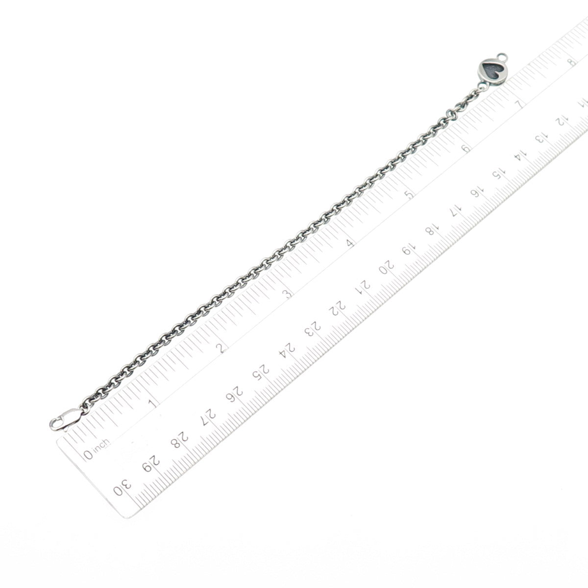 925 Sterling Silver Vintage Heart Tag Cable Link Oxidized Bracelet 7"