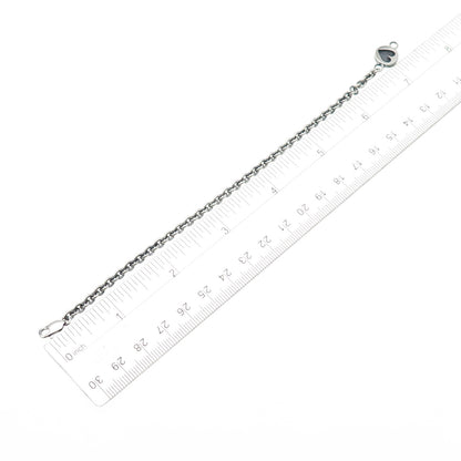 925 Sterling Silver Vintage Heart Tag Cable Link Oxidized Bracelet 7"