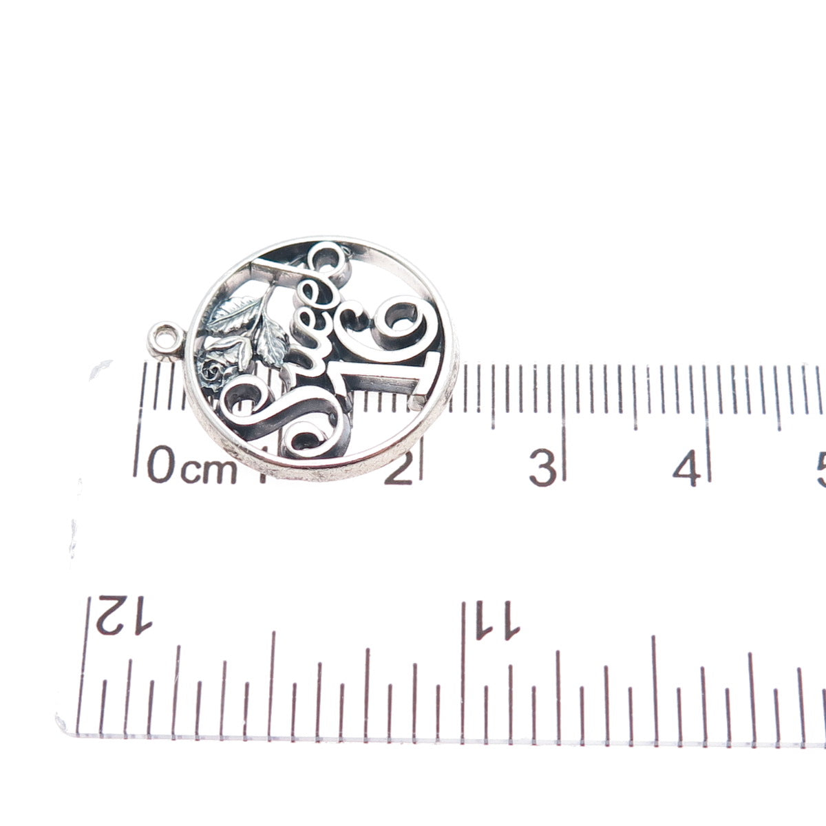 WELLS 925 Sterling Silver Vintage Sweet 16 Oxidized Minimalist Charm Pendant