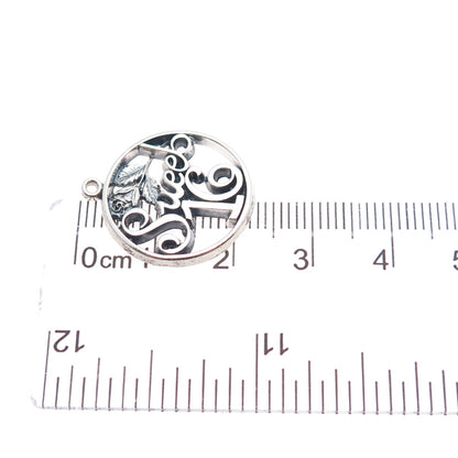 WELLS 925 Sterling Silver Vintage Sweet 16 Oxidized Minimalist Charm Pendant