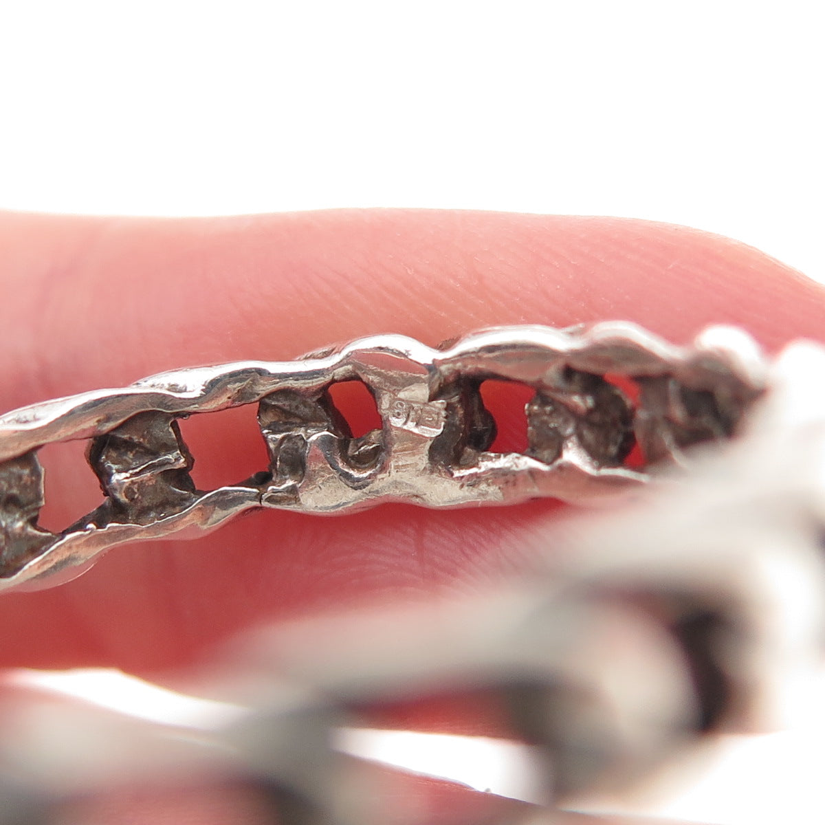 925 Sterling Silver Vintage Curb Link Oxidized Band Ring Size 13.25
