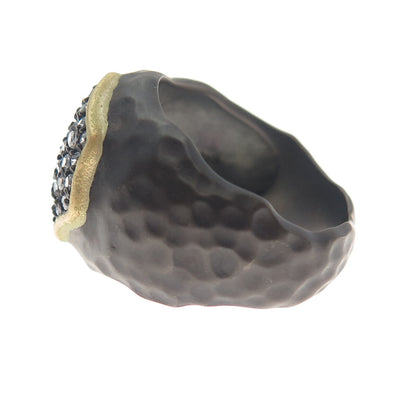 925 Sterling Silver 2-Tone Black Rhodium Real White Sapphire Ring Size 7