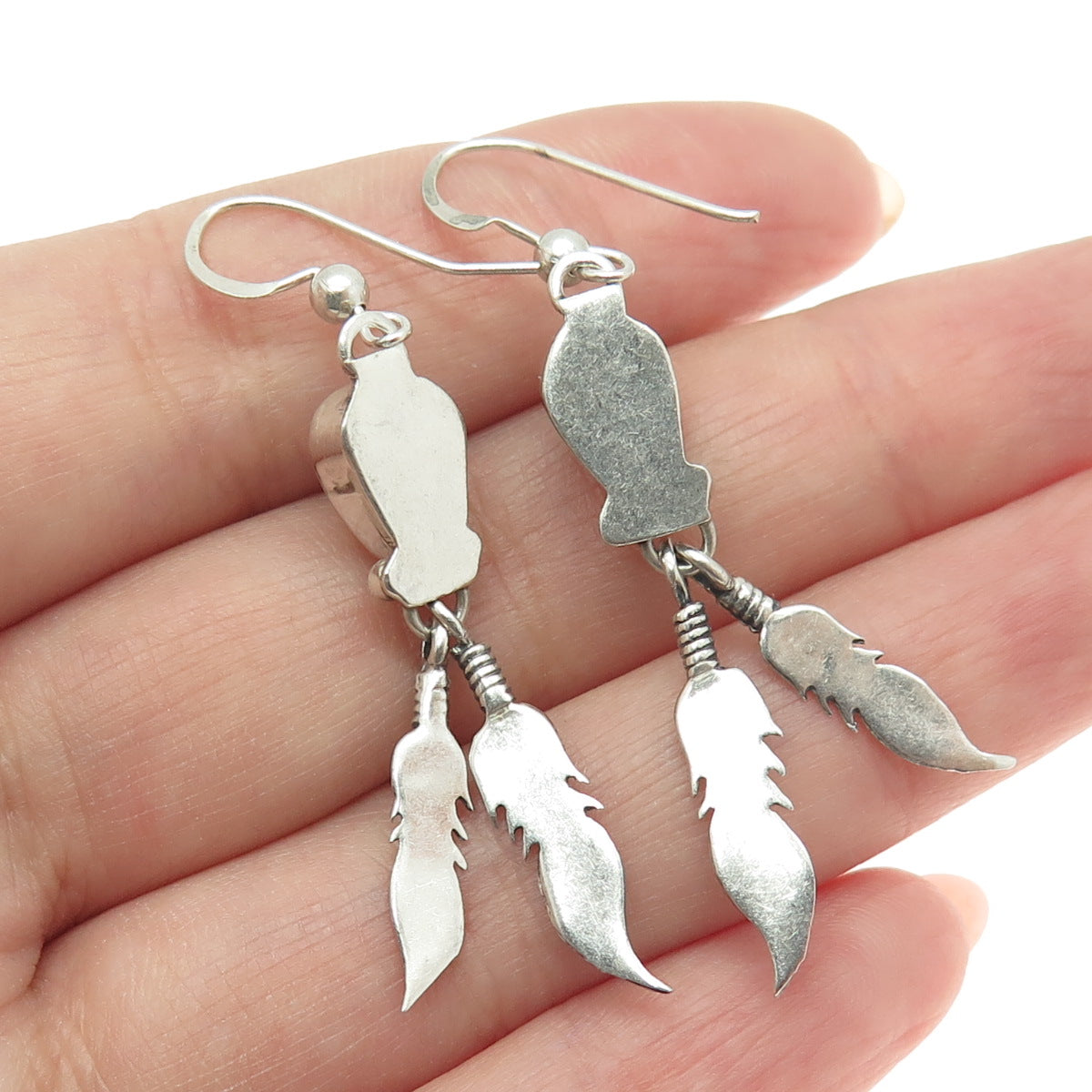 Old Pawn 925 Sterling Vintage Southwestern Mother-of-Pear Feather Earrings