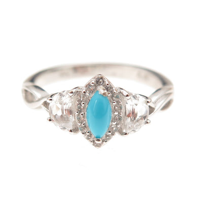 Chuck Clemency 925 Sterling Silver Real Turquoise & White Topaz Ring Size 8