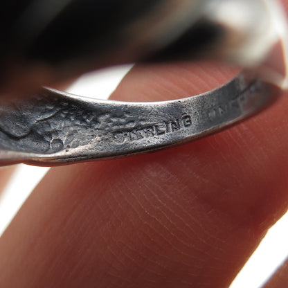 CELLINI 925 Sterling Silver Vintage Modernist Ribbed Oxidized Ring Size 5.25