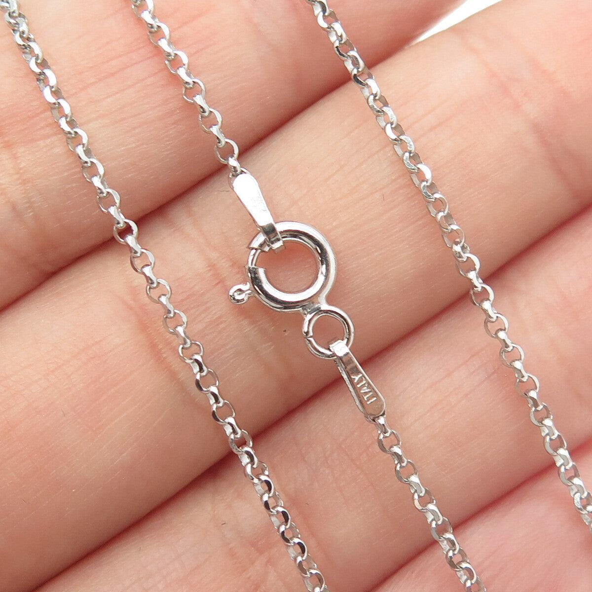 925 Sterling Silver Italy Round-Cut C Z Heart Rolo Chain Necklace 16"