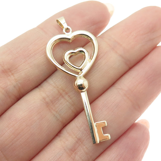 14K Yellow Gold Heart Key Charm Pendant