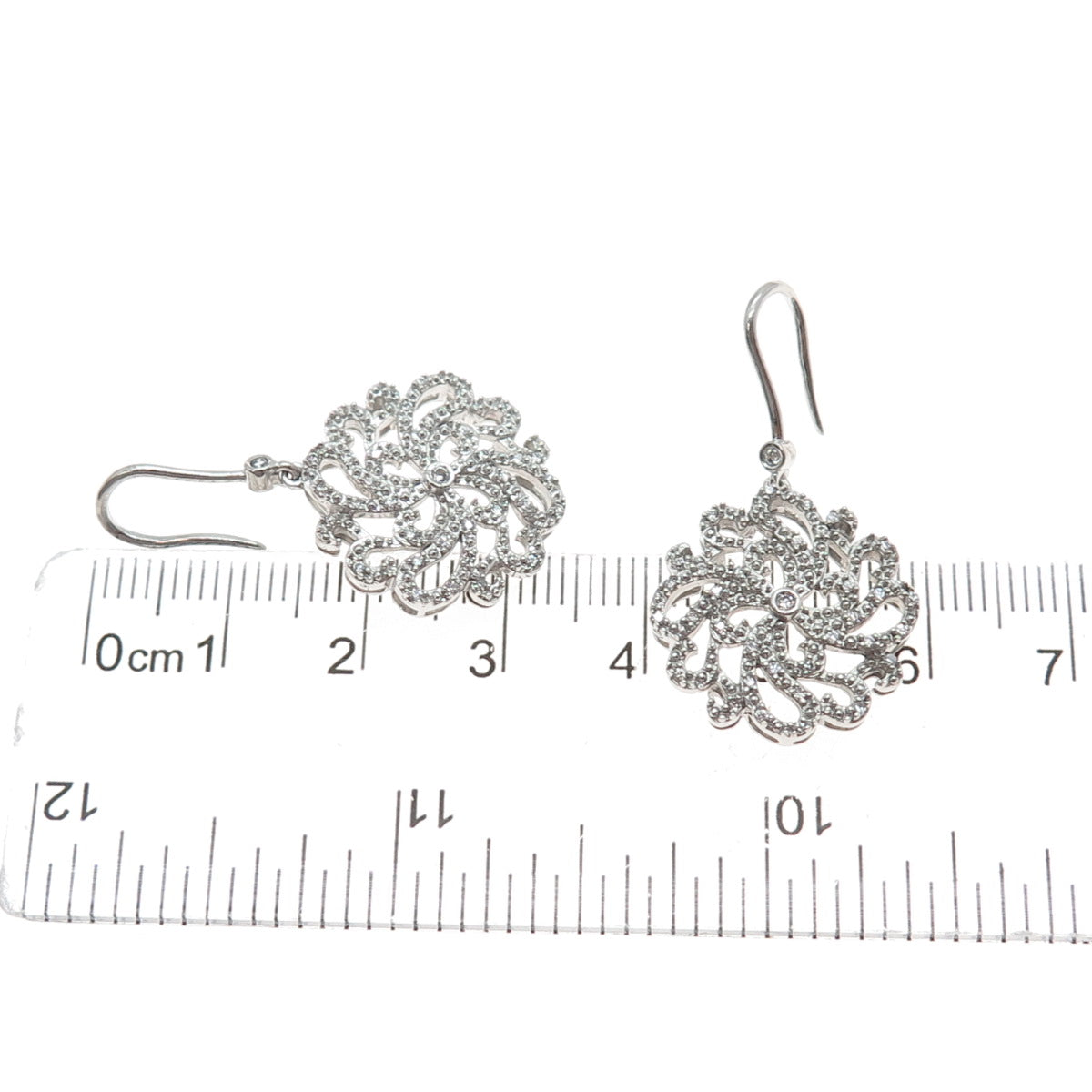 SAI 925 Sterling Silver Round-Cut C Z Flower Dangle Earrings
