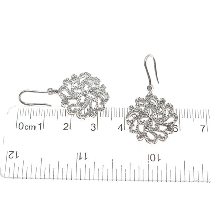 SAI 925 Sterling Silver Round-Cut C Z Flower Dangle Earrings