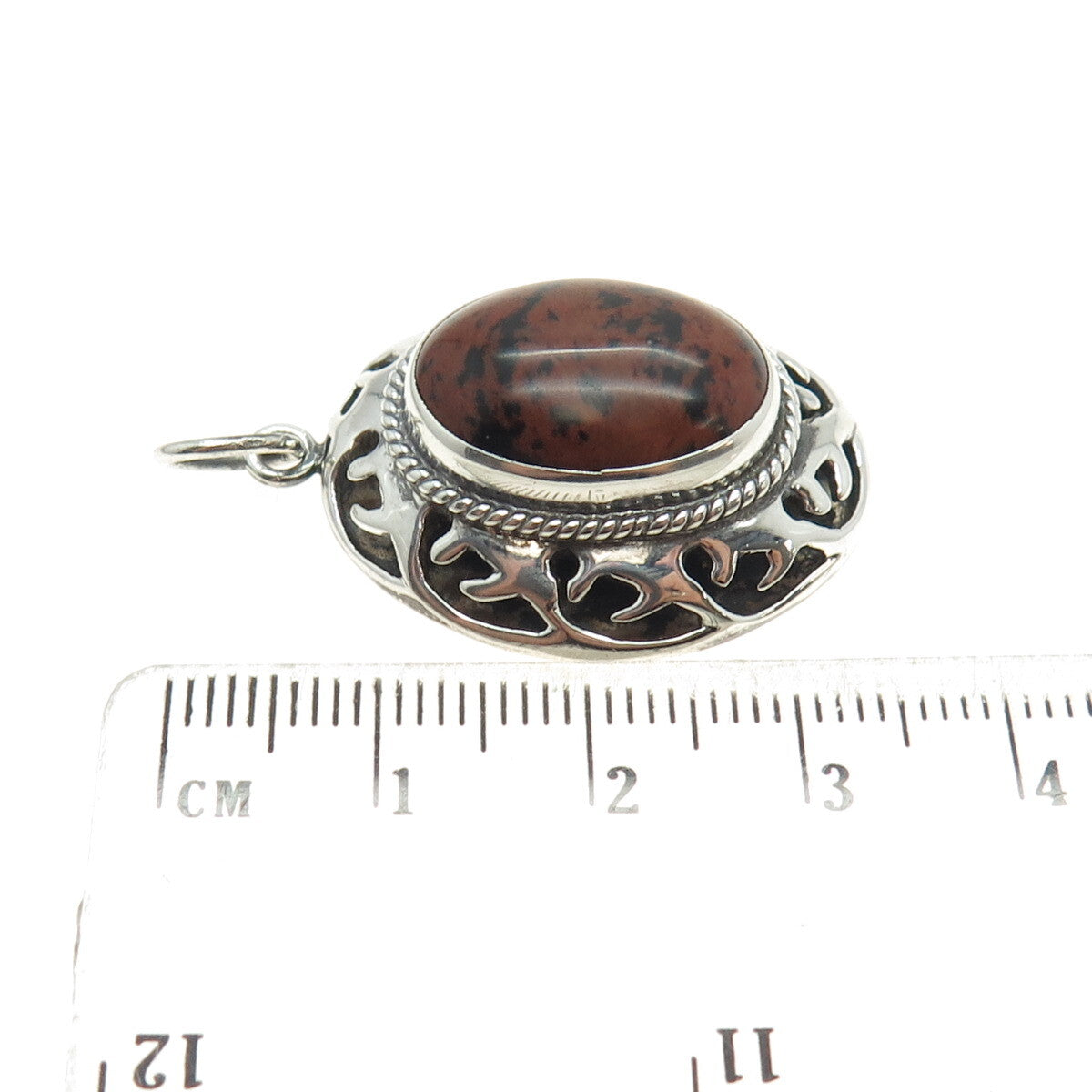 925 Sterling Silver Vintage CII Mexico Real Mahogany Obsidian Jasper Pendant