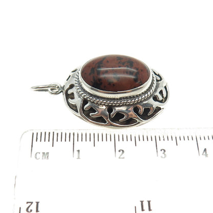 925 Sterling Silver Vintage CII Mexico Real Mahogany Obsidian Jasper Pendant