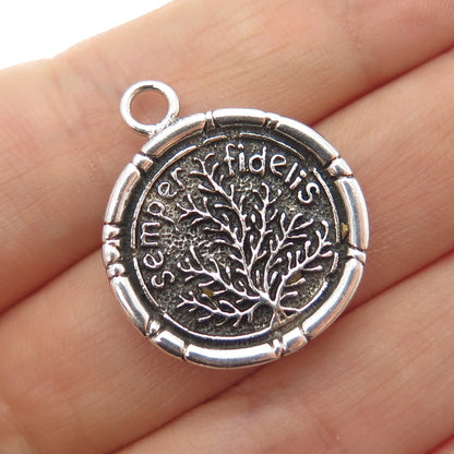 925 Sterling Silver Vintage Semper Fidelis Seal Stamp Oxidized Charm Pendant