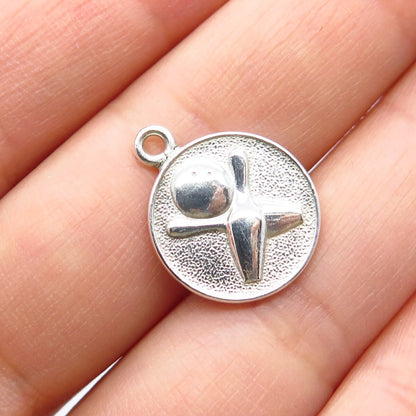 925 Sterling Silver Vintage Bowling For Good Luck Charm Pendant