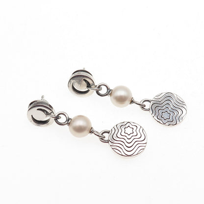 Montblanc 925 Sterling Silver Vintage Real Pearl Star Collection Dangle Earrings
