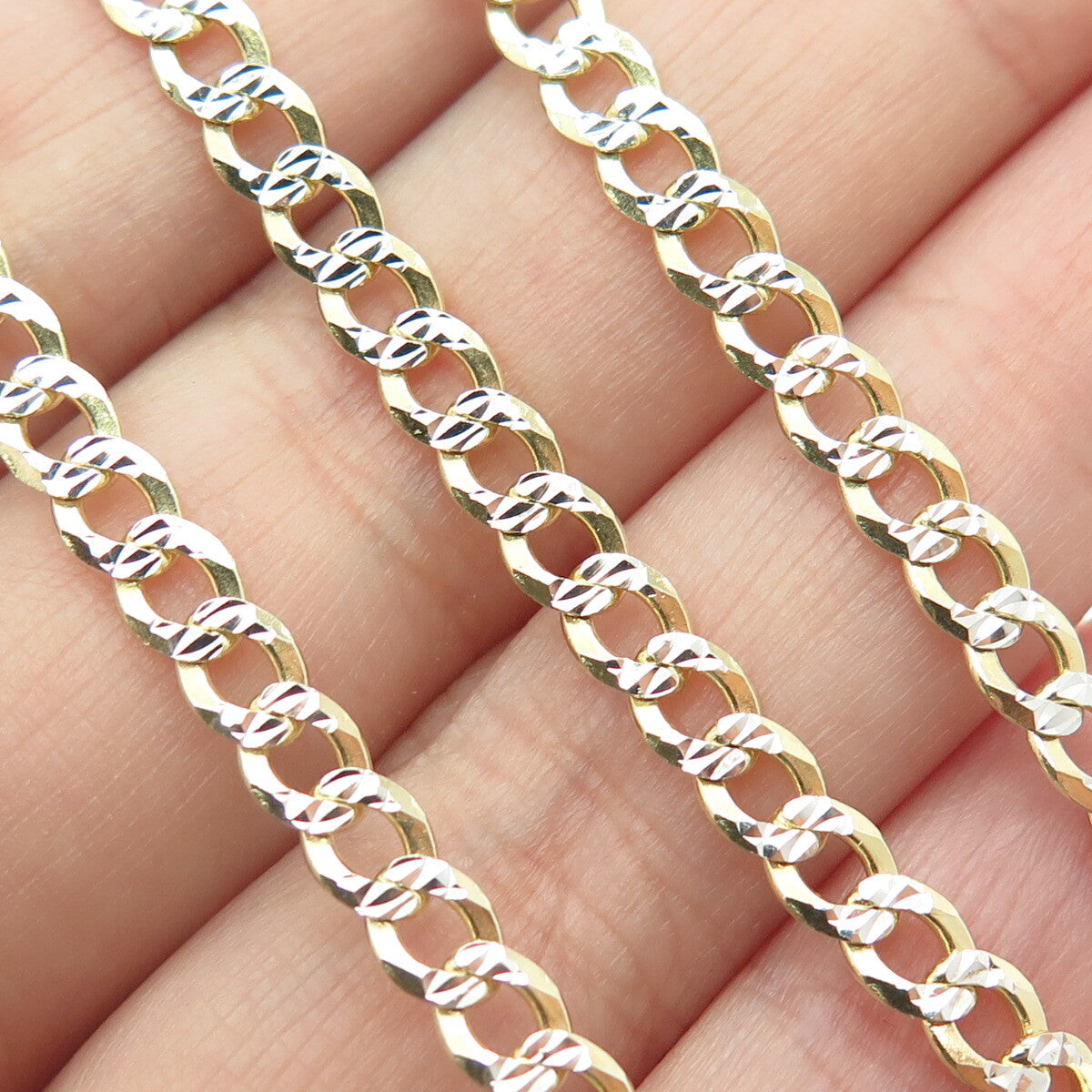 P. LUX 925 Sterling Silver 2-Tone Italy Diamond-Cut Flat Curb Chain Necklace 26"
