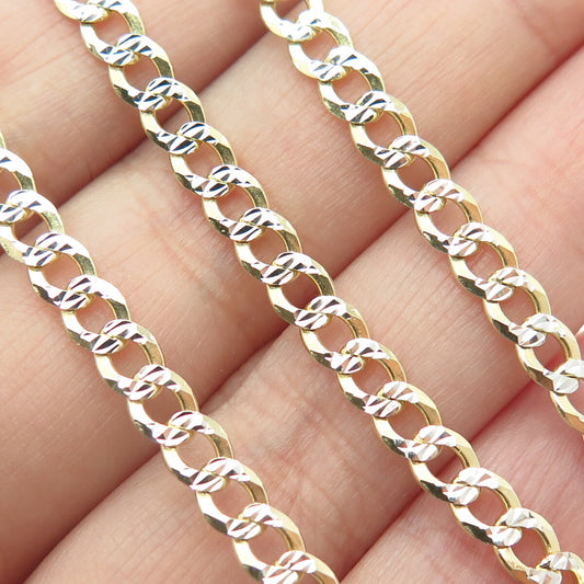 P. LUX 925 Sterling Silver 2-Tone Italy Diamond-Cut Flat Curb Chain Necklace 26"
