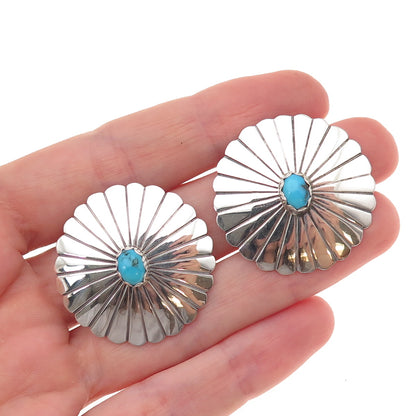 T. Smith Navajo Old Pawn 925 Sterling Silver Vintage Turquoise Floral Earrings