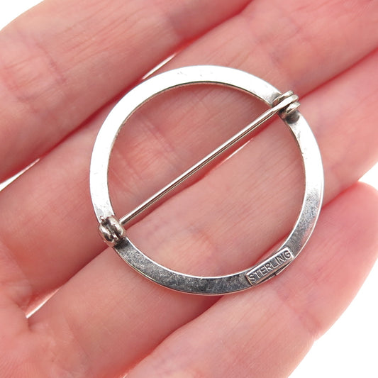 925 Sterling Silver Antique Art Deco Circle of Life Oxidized Pin Brooch