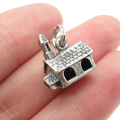 DANECRAFT 925 Sterling Silver Vintage Rural Country Church Mini 3D Charm Pendant